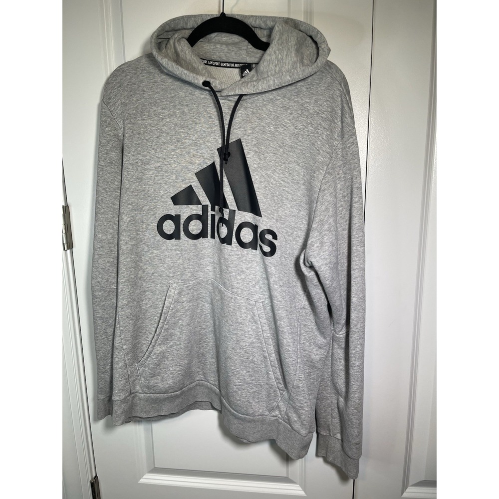 Adidas Hoodie Mens Gray Essentials Logo Stripe Spell Out Hooded Sweatshirt Large